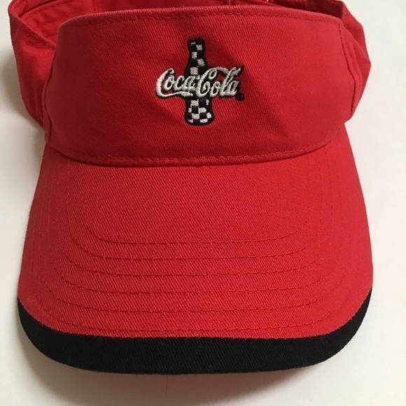 Coca Cola Racing Visor Cap Checkered Coke Bottle Hat NASCAR Strap Adjusts Cotton - Picture 1 of 9